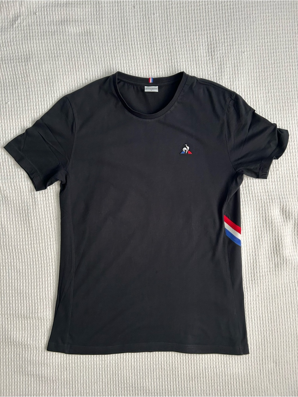 Le Coq Sportif Black Short Sleeve Crew Neck Tee with Tricolor Detail